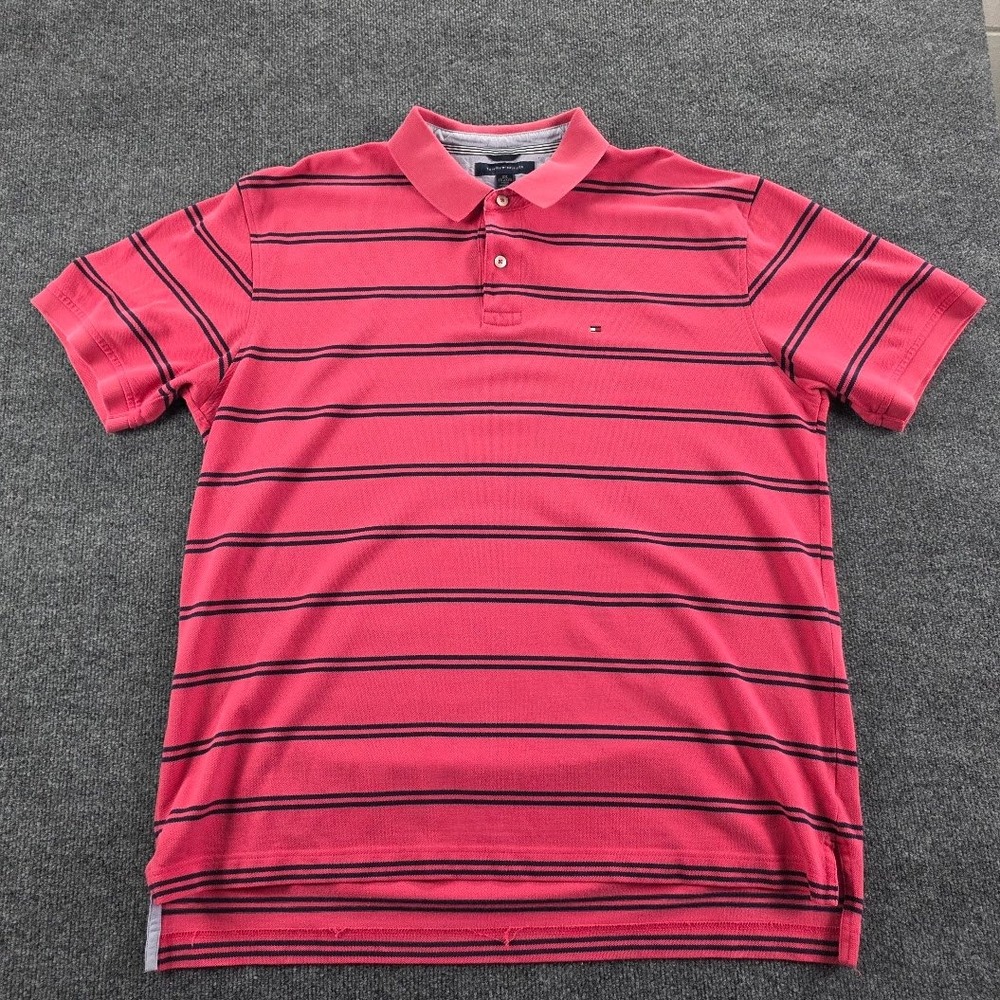Tommy Hilfiger Men's Red Striped Polo Shirt Short Sleeve‎ Collar XXL